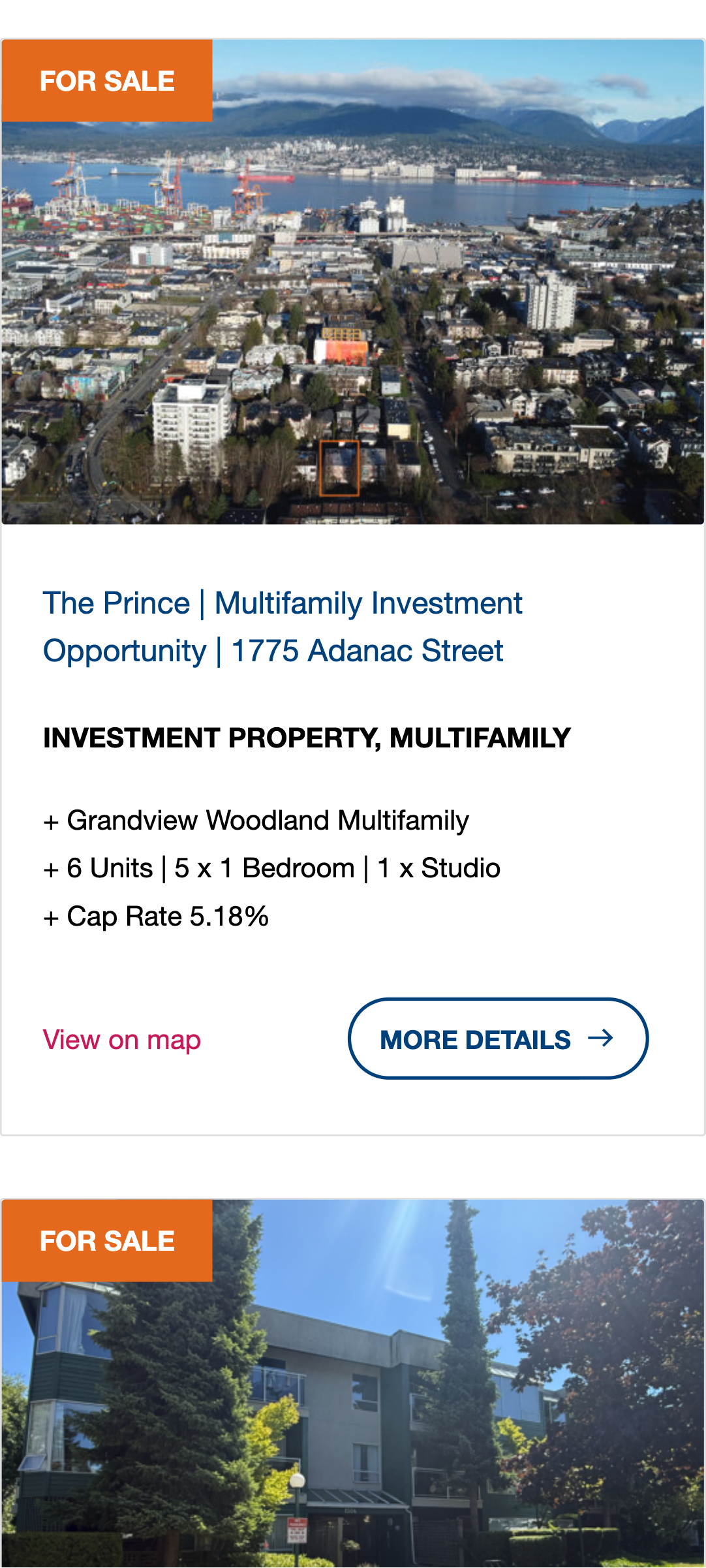London Pacific listing search page on mobile