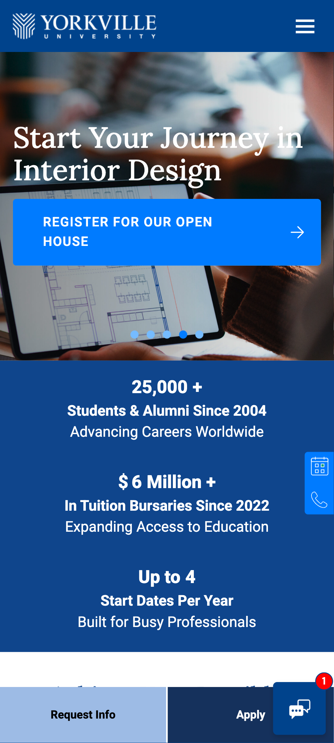 Yorkville University homepage on mobile
